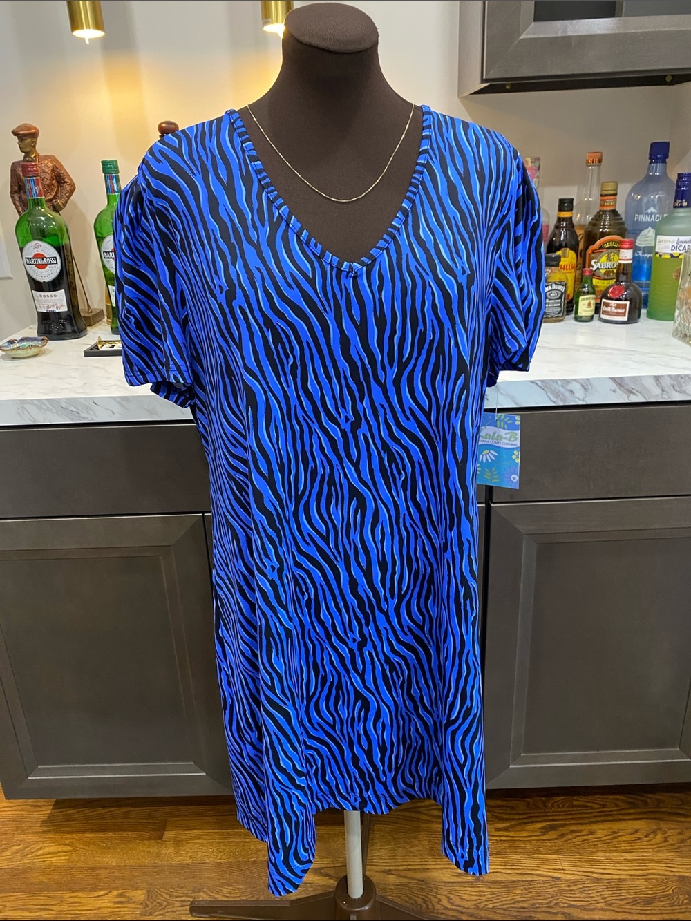 Lulu B dress stretch pullover Blue Zebra-Print V comfort 1X